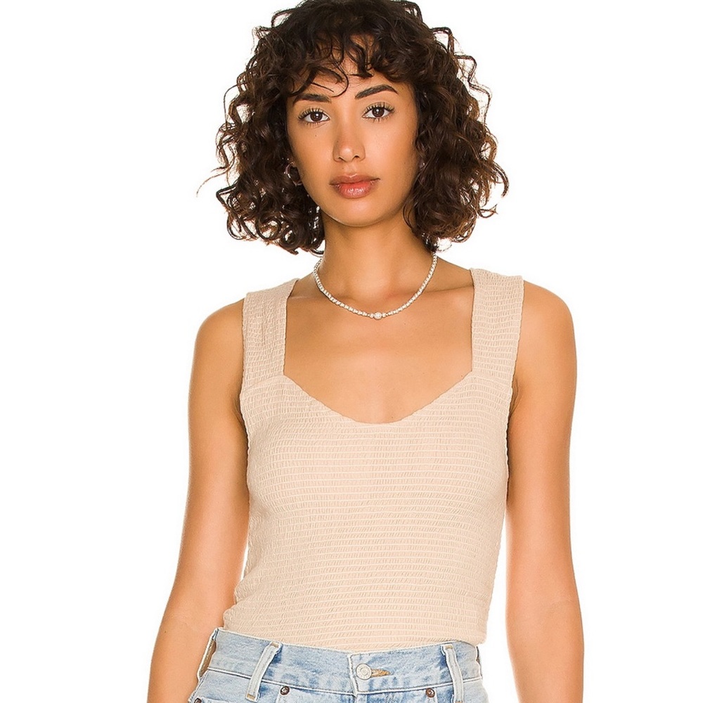 Bella Smocked Tank Nation LTD Revolve Almond Beige Tank Top S